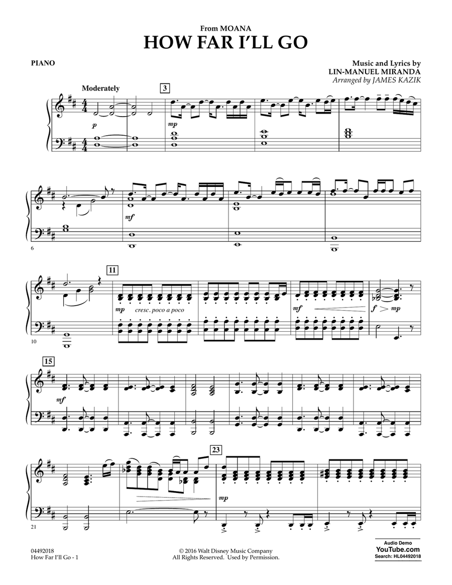 How Far I'll Go (from Moana) - Piano Orchestra scores gallery preview page 1
