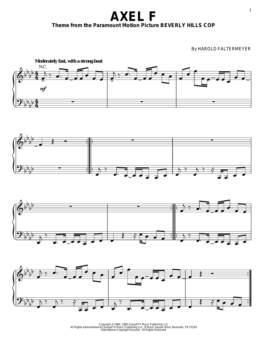 Axel F Piano Solo scores gallery preview page 1