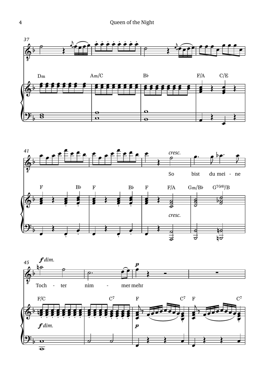 Queen of the Night (aria) - for TENOR in D minor (with chords) Chamber Music scores gallery preview page 4