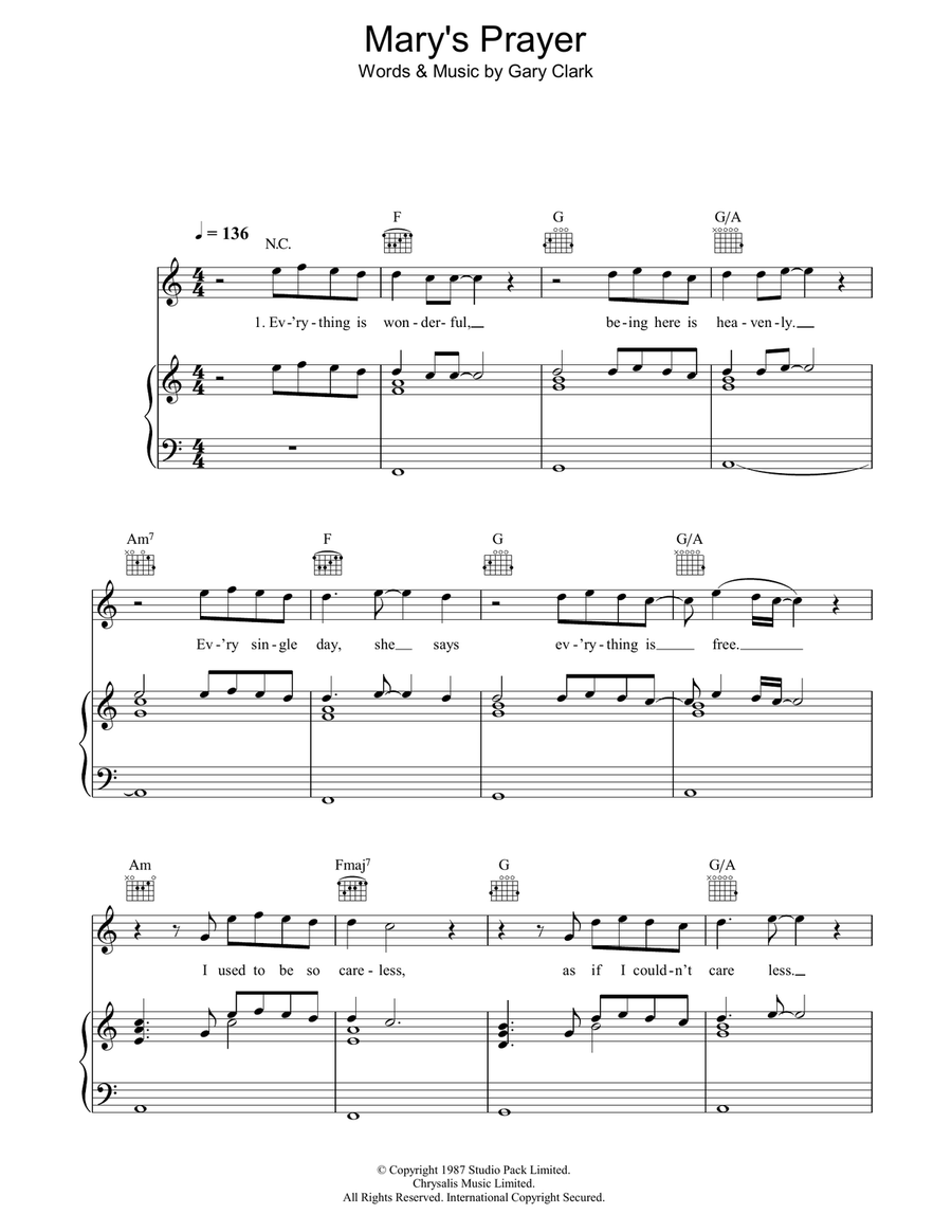 Mary's Prayer Piano, Vocal, Guitar scores gallery preview page 1