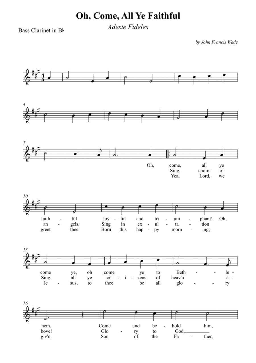 Oh, Come, All Ye Faithful (Adeste Fideles) Bass Clarinet scores gallery preview page 1