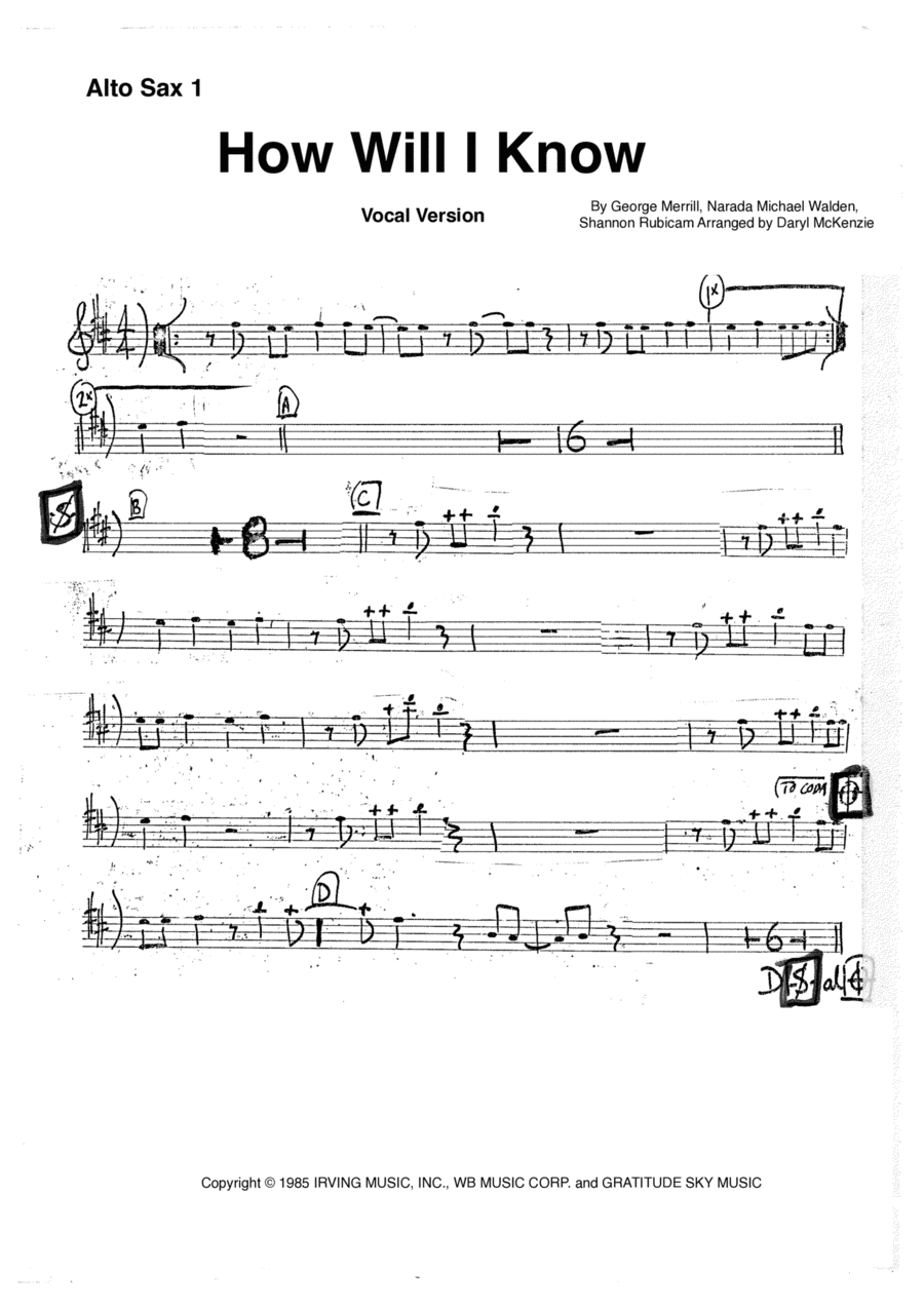 How Will I Know Saxophone scores gallery preview page 1