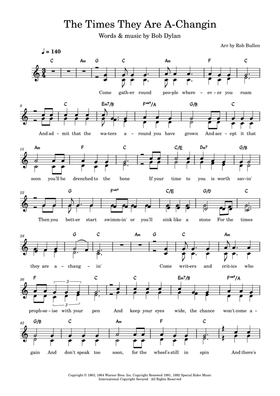 The Times They Are A-changin' Guitar scores gallery preview page 1
