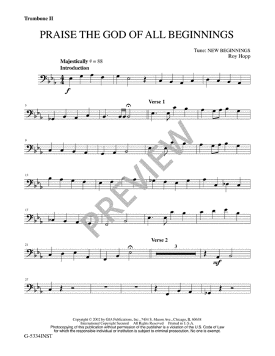 Praise the God of All Beginnings - Instrument edition Trombone scores gallery preview page 12