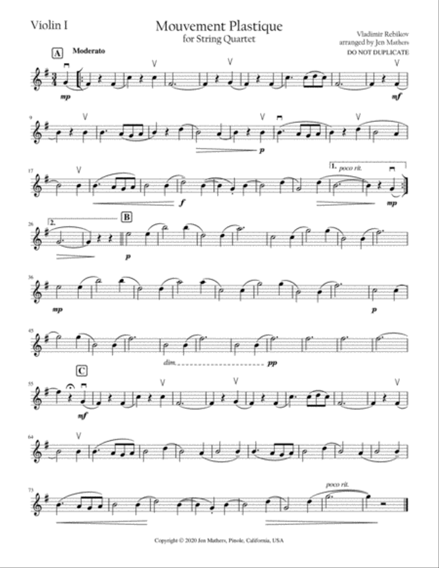 Mouvement Plastique - for String Quartet String Quartet scores gallery preview page 1