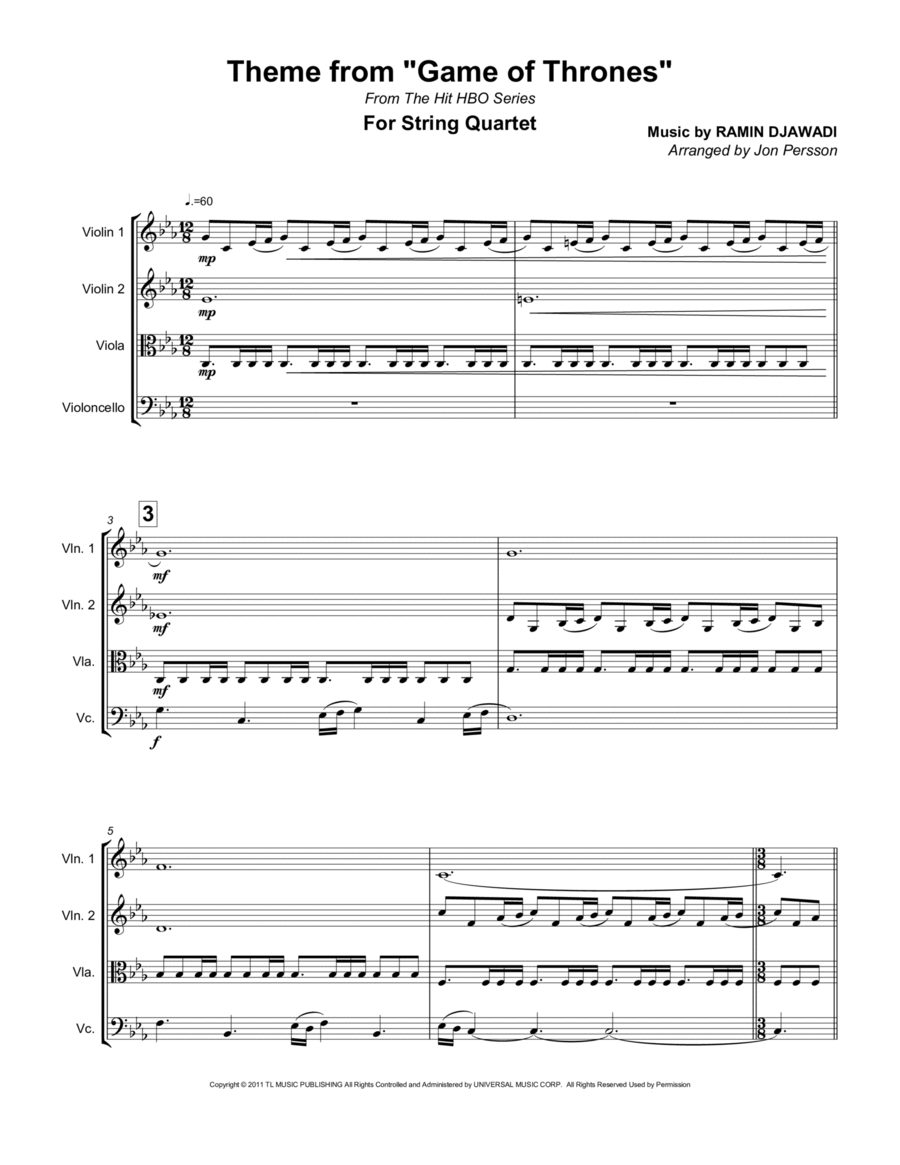 Game Of Thrones String Quartet scores gallery preview page 1