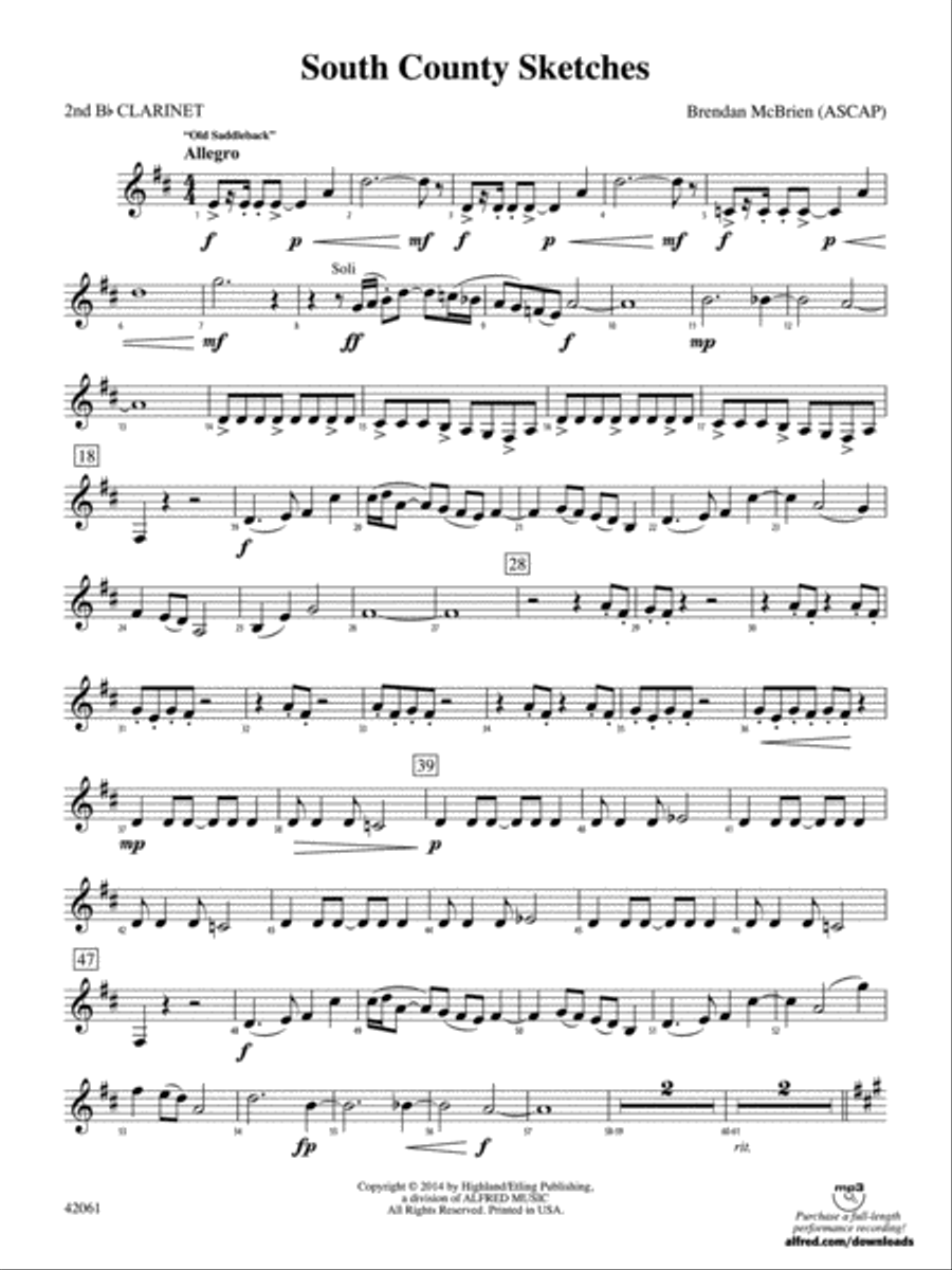 South County Sketches: 2nd B-flat Clarinet Full Orchestra scores gallery preview page 1