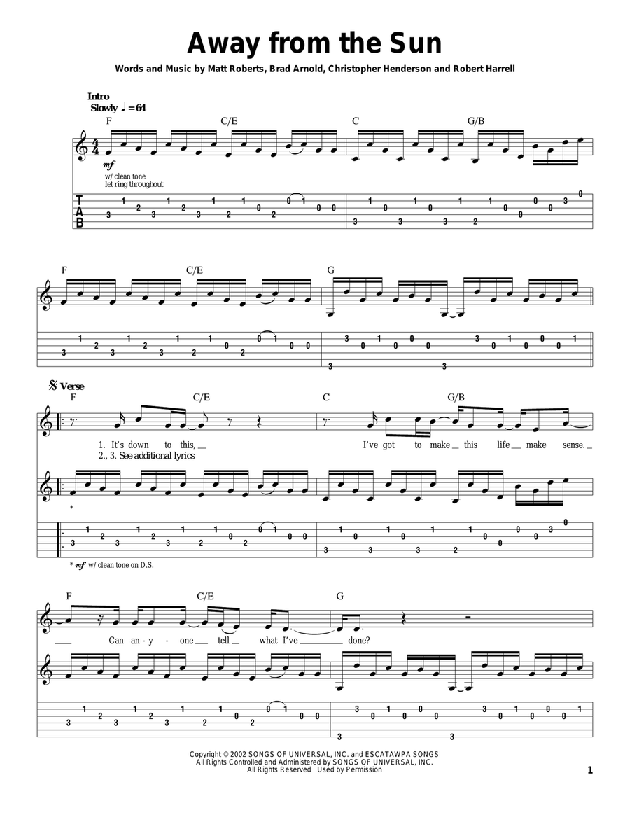 Away From The Sun Acoustic Guitar scores gallery preview page 1