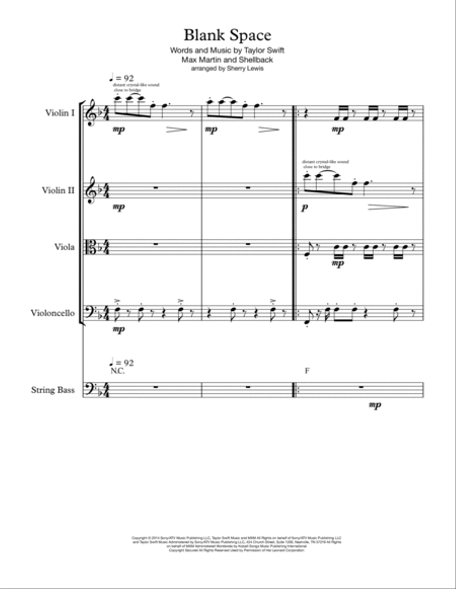 Blank Space String Quartet scores gallery preview page 4