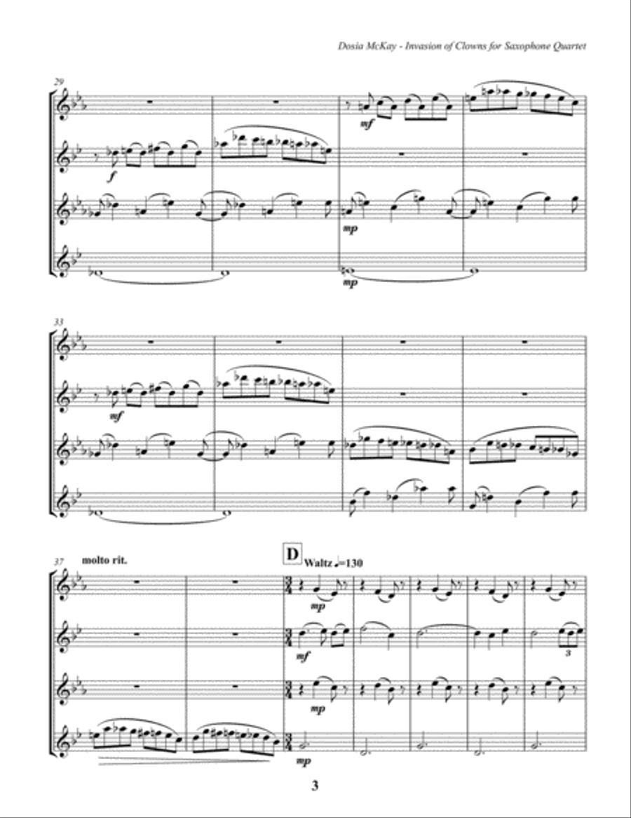 Invasion of Clowns for Saxophone Quartet Saxophone Quartet scores gallery preview page 4
