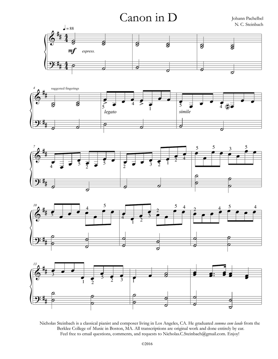 Canon in D Easy Piano scores gallery preview page 1