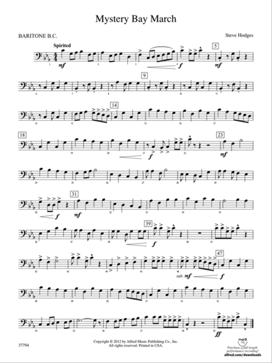 Mystery Bay March: Baritone B.C. Concert Band scores gallery preview page 1