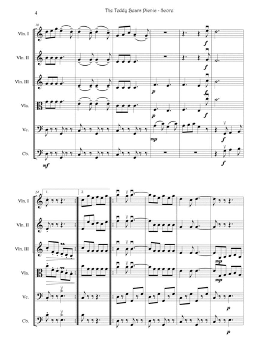The Teddy Bears Picnic - String Quartet, String Quintet, String Ensemble or Orchestra String Quartet scores gallery preview page 4