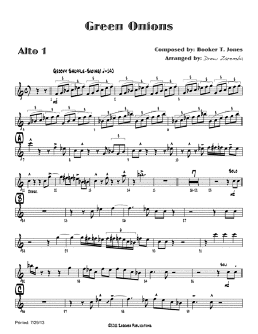 Green Onions Large Ensemble scores gallery preview page 1