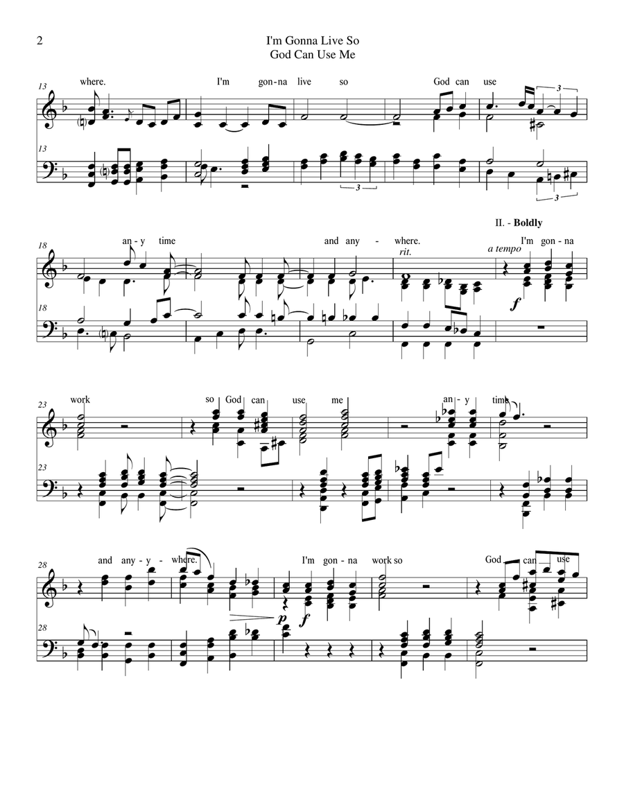 I'm Gonna Live So God Can Use Me: Four variations for solo piano on an African-American spiritual Piano Solo scores gallery preview page 2