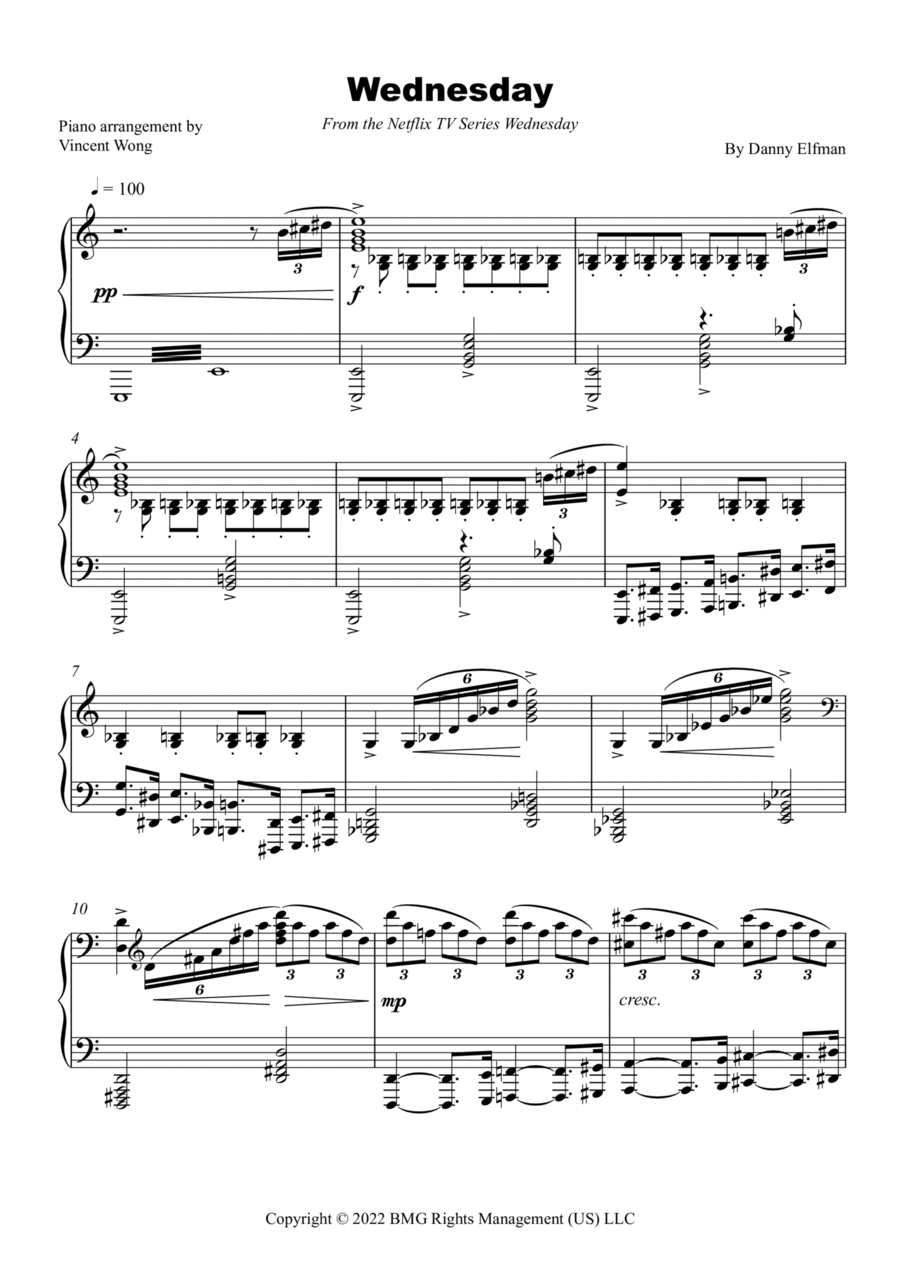 Wednesday Main Titles Piano Solo scores gallery preview page 1