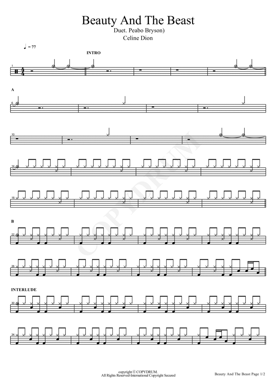 Beauty And The Beast Drum Set scores gallery preview page 1