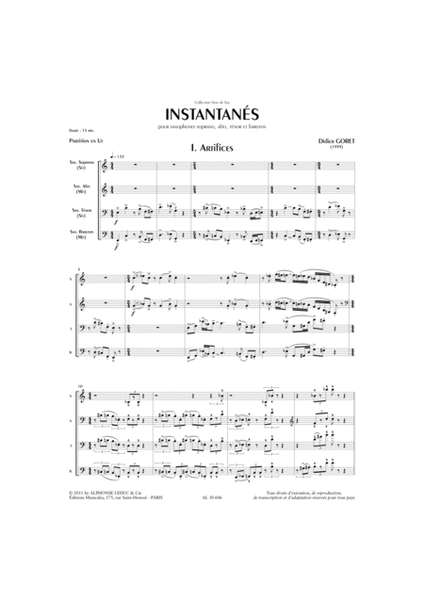 Instantanes (15') (8e) (collection Vent De Sax) Pour Quatuor De Saxophones (satb