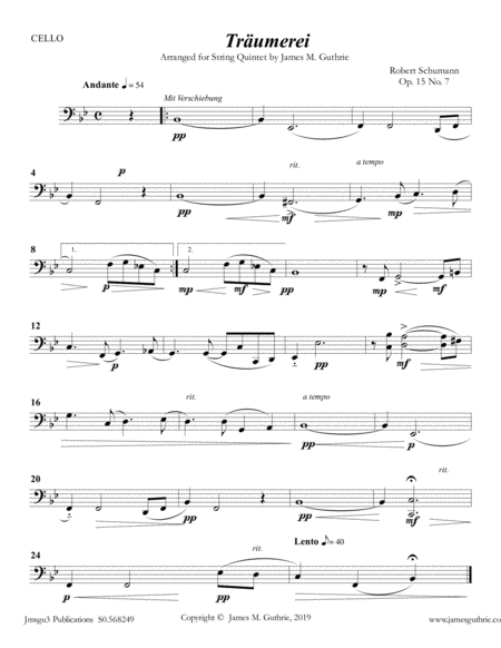 Schumann: Träumerei Op. 15 No. 7 for String Quintet image number null