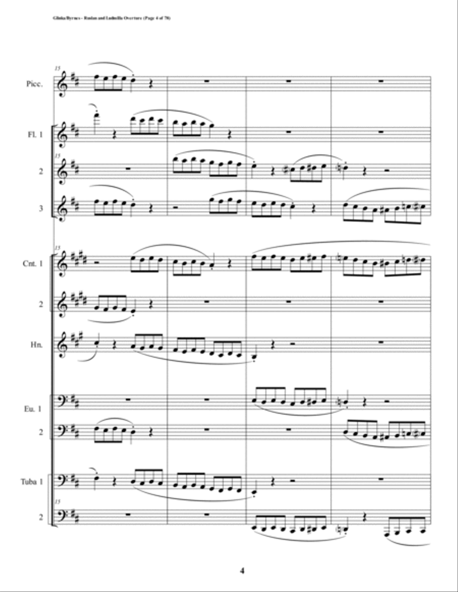 Ruslan & Ludmilla Overture (Brass Septet + Piccolo & 3 Flutes) Piccolo scores gallery preview page 4