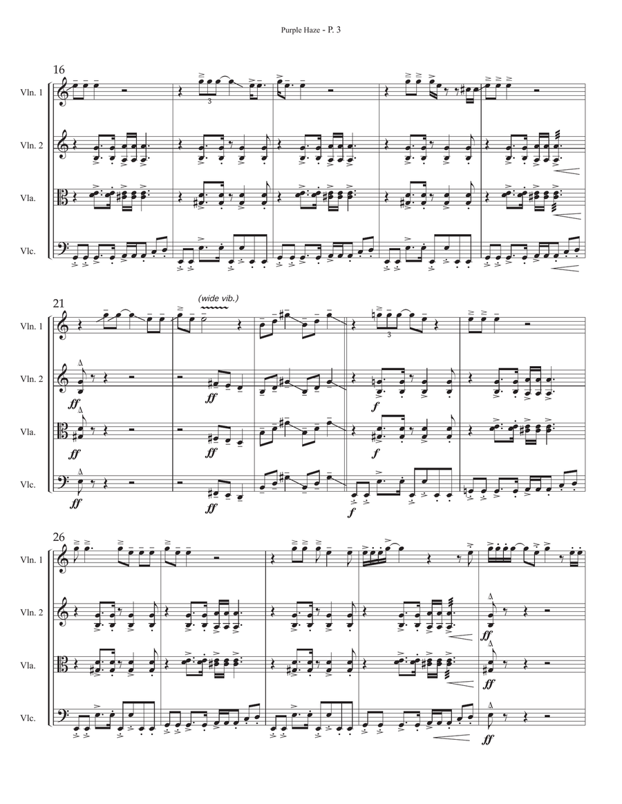 Purple Haze String Quartet scores gallery preview page 3
