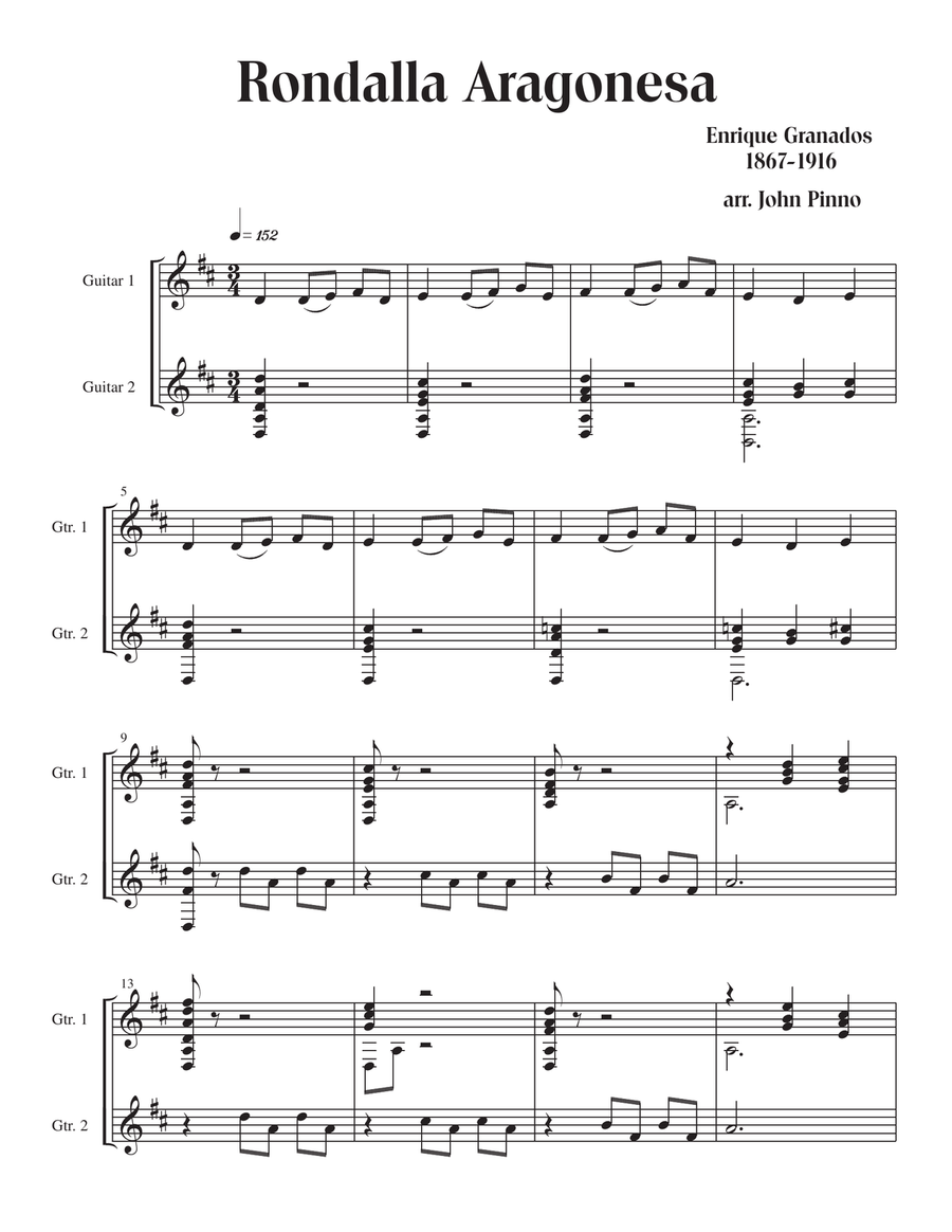 Rondalla Aragonesa (Spanish Dance No. 6) Enrique Granados arr. for two classical guitars Acoustic Guitar scores gallery preview page 2