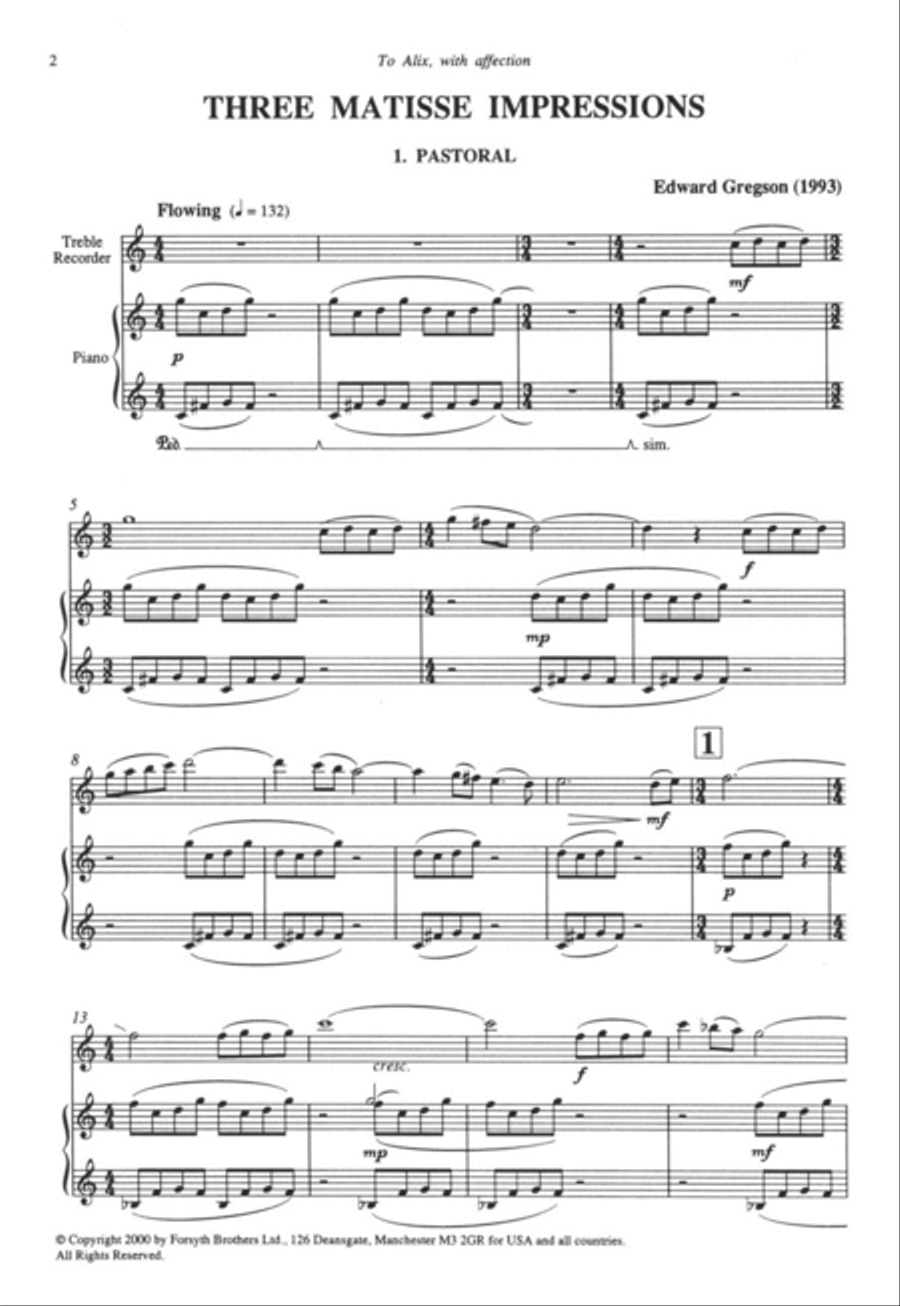 Three Matisse Impressions Alto Recorder scores gallery preview page 3