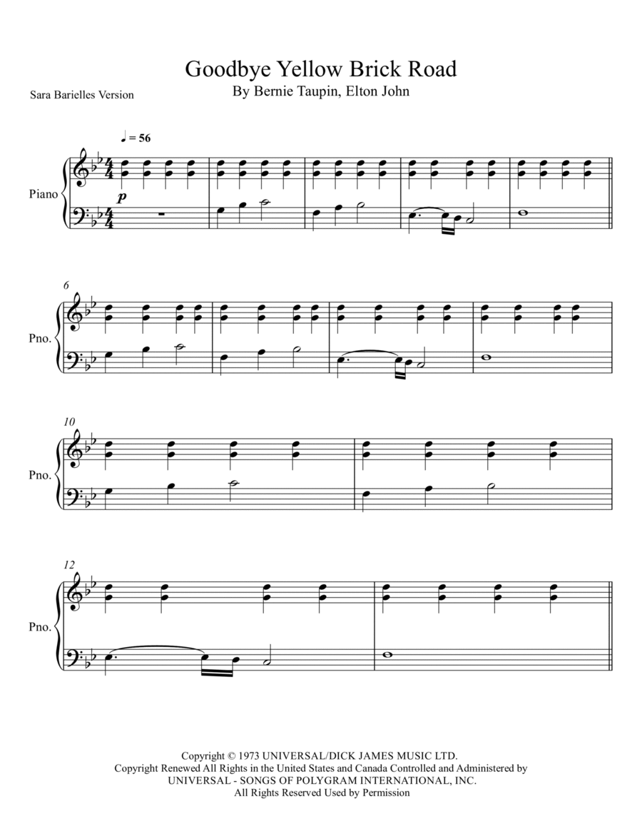 Goodbye Yellow Brick Road Piano, Vocal, Guitar scores gallery preview page 1