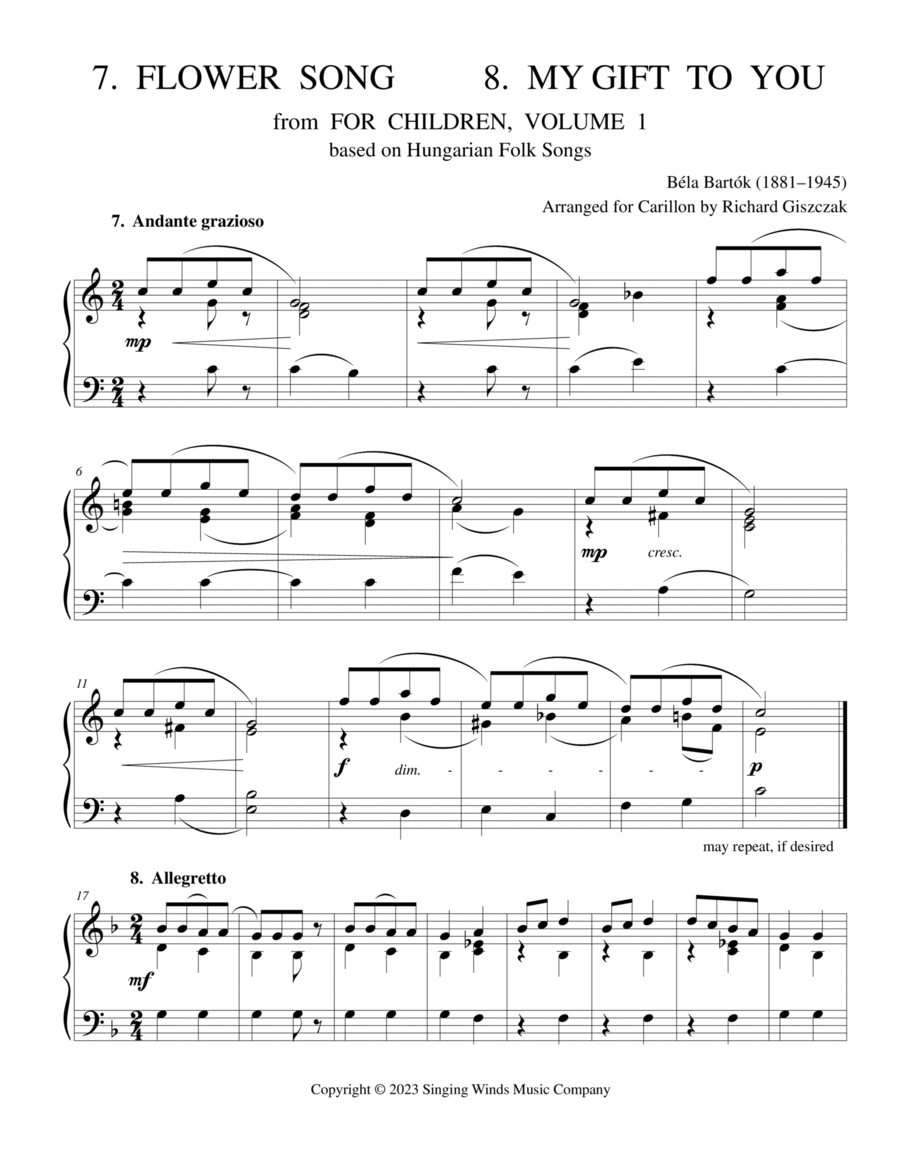 For Children, Volume 1: 7. Flower Song, 8. My Gift to You Carillon scores gallery preview page 1