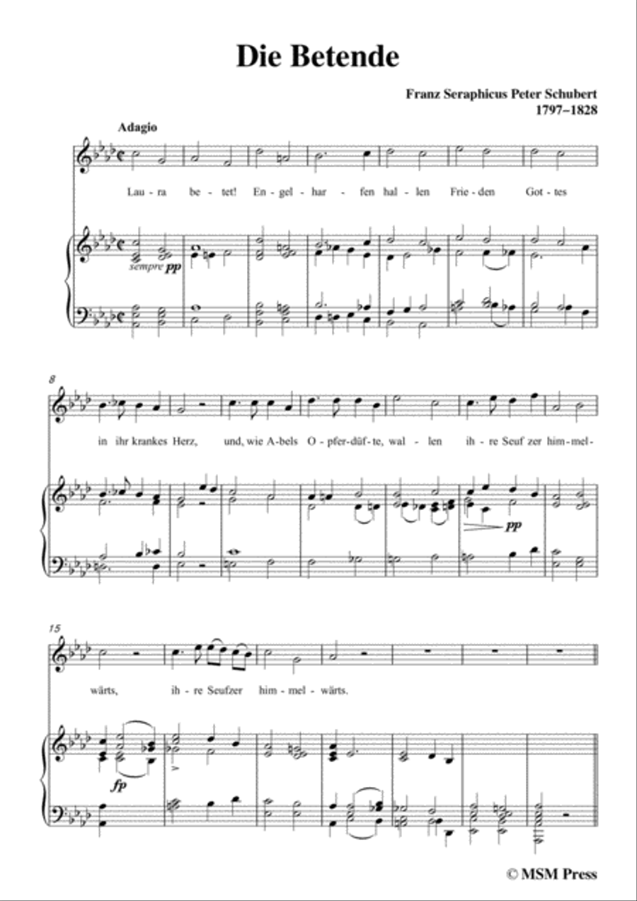 Schubert-Die Betende,in A flat Major,for Voice&Piano Voice scores gallery preview page 3