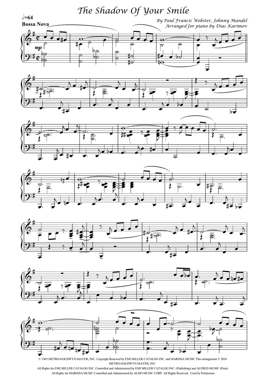 The Shadow Of Your Smile Piano Solo scores gallery preview page 1