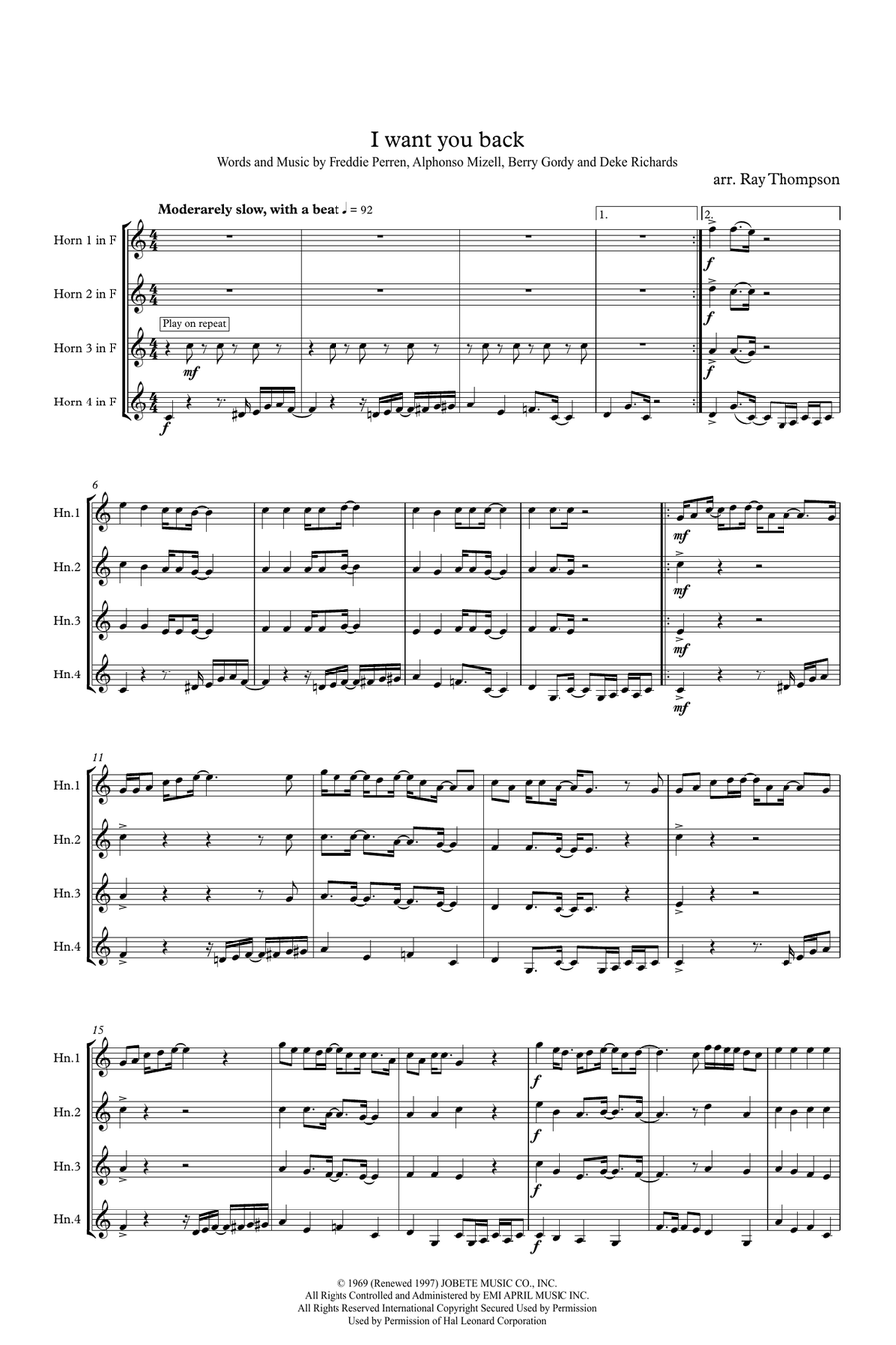 I Want You Back Brass Quartet scores gallery preview page 1
