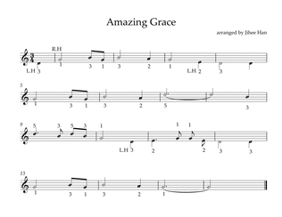 Amazing Grace for easy piano (melody only)