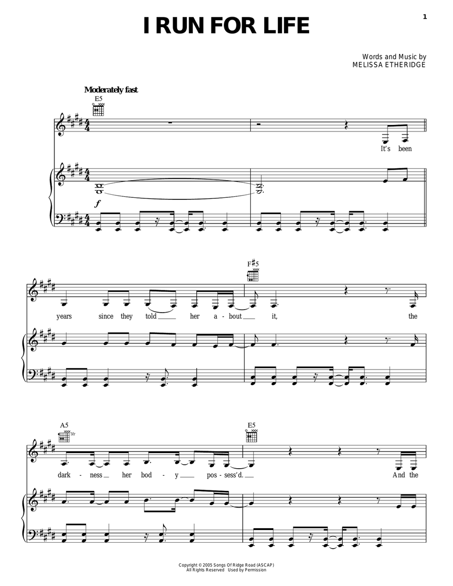 I Run For Life I Run For Life Piano, Vocal, Guitar scores gallery preview page 1