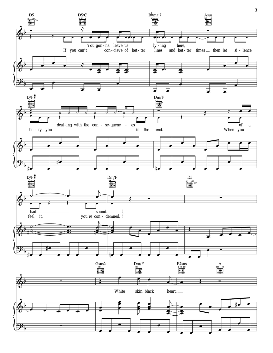 White Skin Black Heart Piano, Vocal, Guitar scores gallery preview page 3