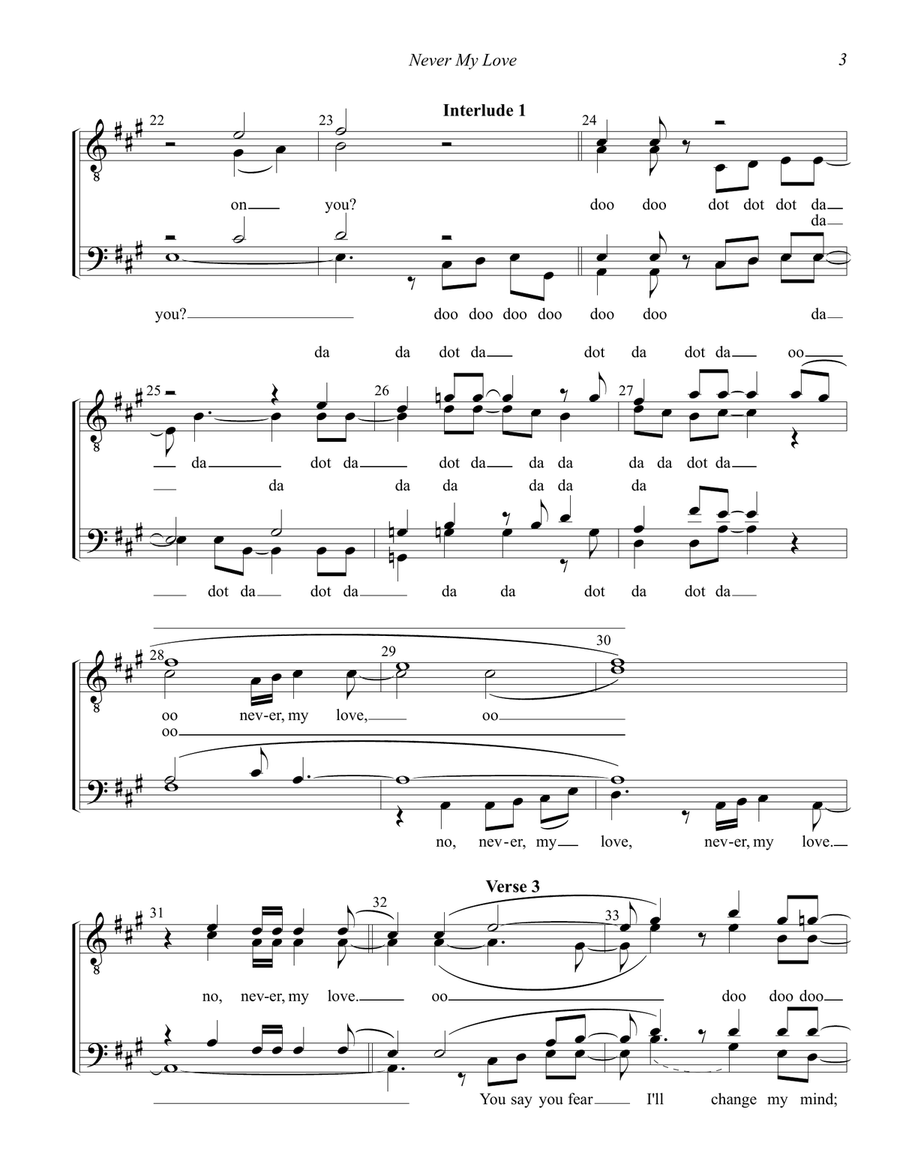 Never My Love Never My Love TTBB scores gallery preview page 3