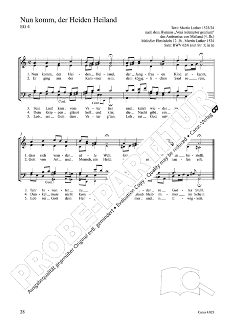 Luther Lieder in settings by J. S. Bach for mixed choir SATB 4-Part scores gallery preview page 29