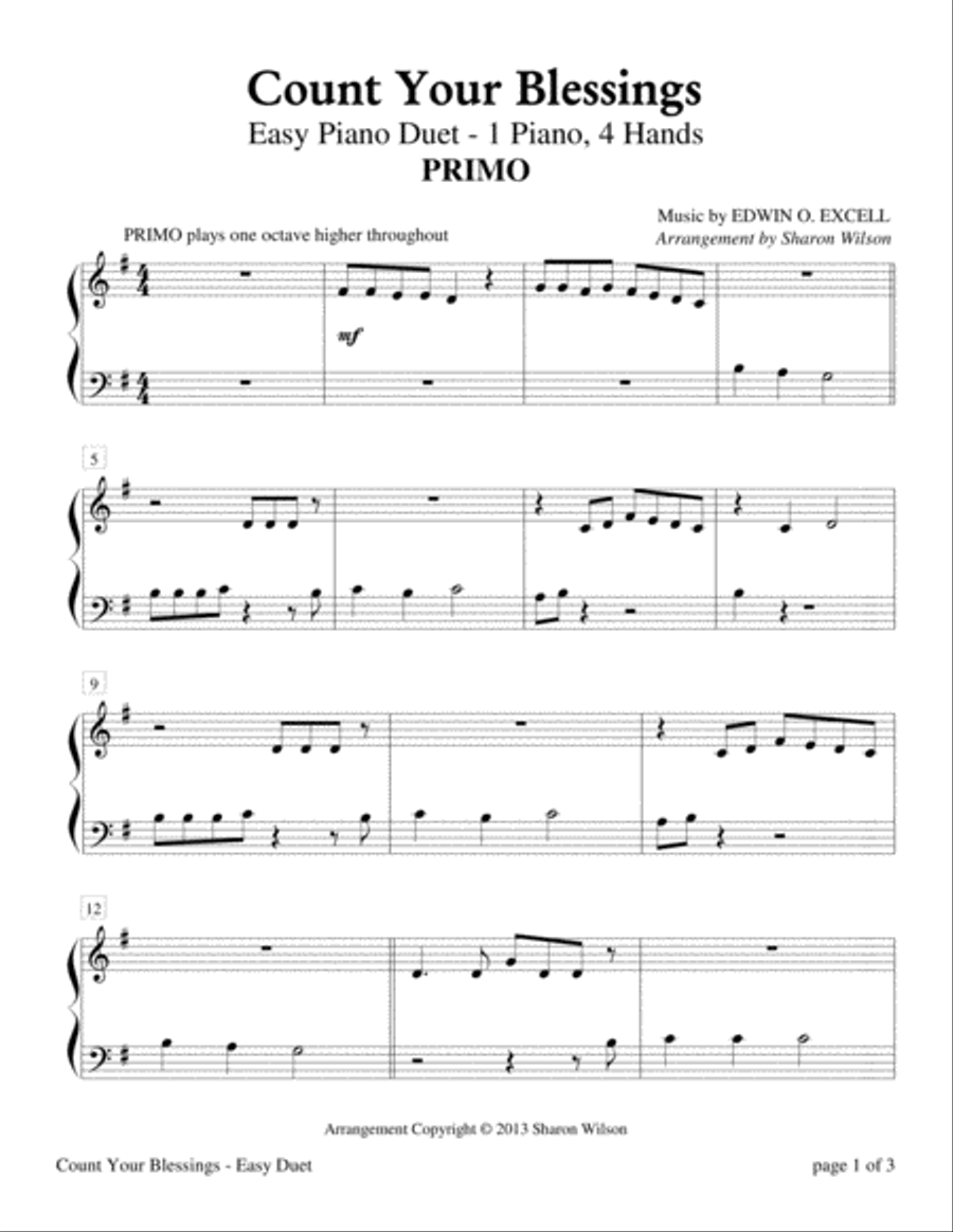 Count Your Blessings (Easy Piano Duet, 1 Piano, 4 Hands) Easy Piano scores gallery preview page 2