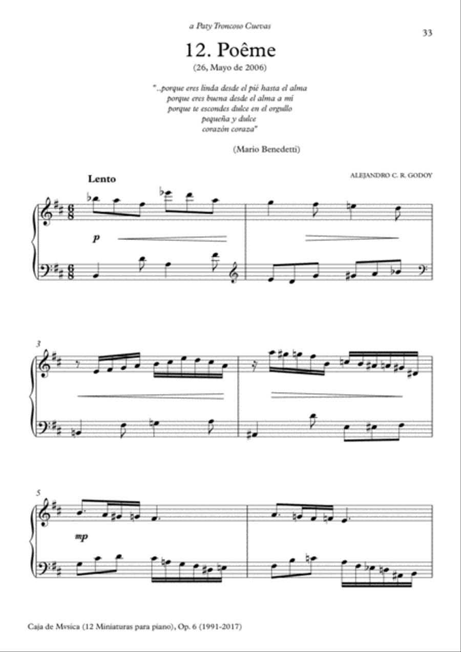Caja de Mvsica, Op.6 (2017) 12. Poême Piano Solo scores gallery preview page 1