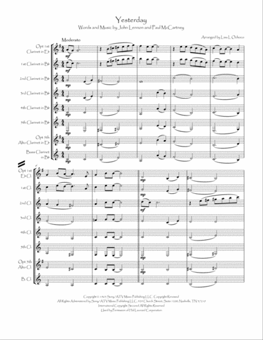 Yesterday Yesterday Clarinet Choir scores gallery preview page 4
