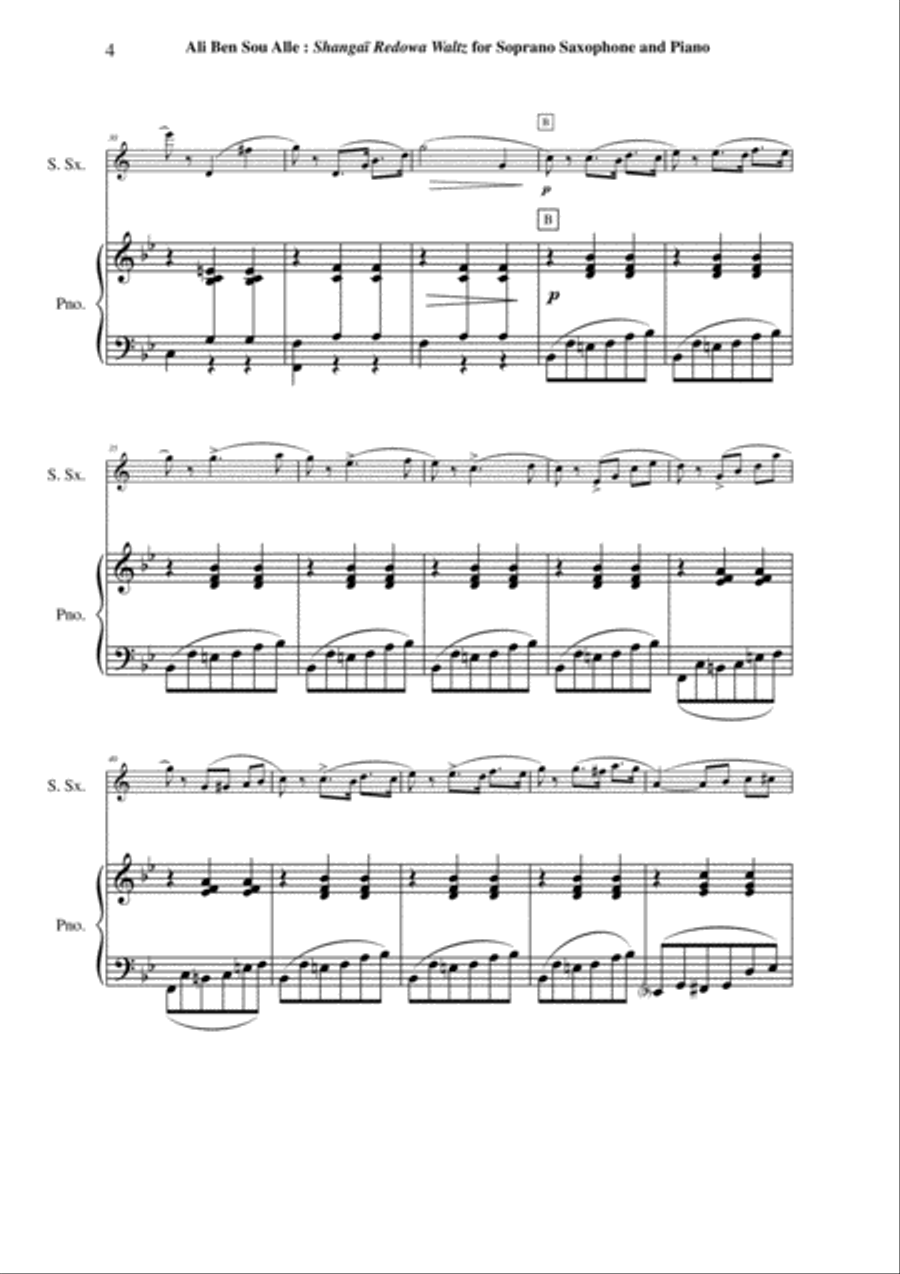 Ali Ben Sou Alle: Shanghai Redowa Waltz for soprano saxophone and piano Soprano Saxophone scores gallery preview page 4