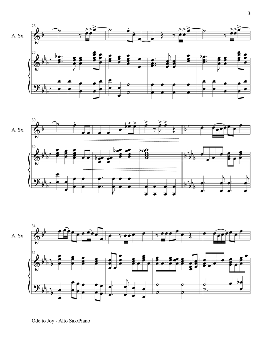 ODE TO JOY (Alto Sax Piano and Sax Part) Joyful, Joyful, We Adore Thee Alto Saxophone scores gallery preview page 3