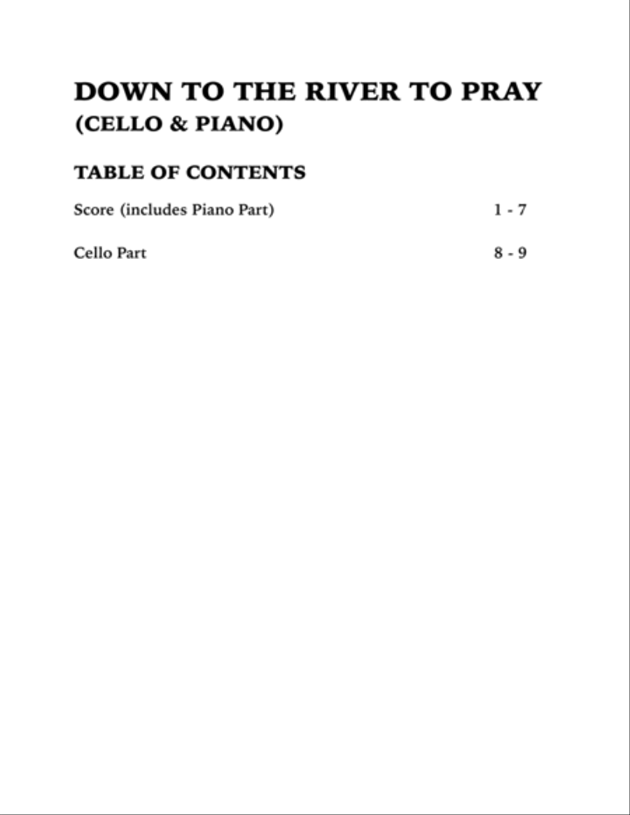 Down to the River to Pray (Cello and Piano) image number null