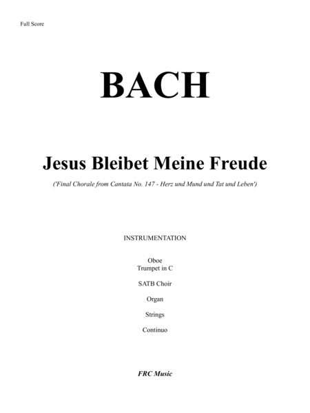 Jesus Joy of Man's Desire (Jesus Bleibet Meine Freude) for Choir and Chamber Orchestra image number null