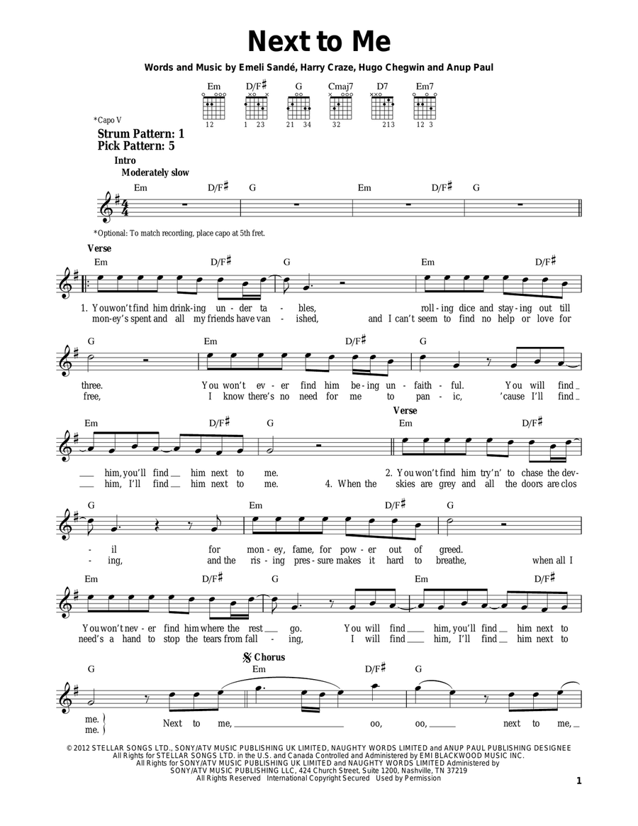 Next To Me Acoustic Guitar scores gallery preview page 1