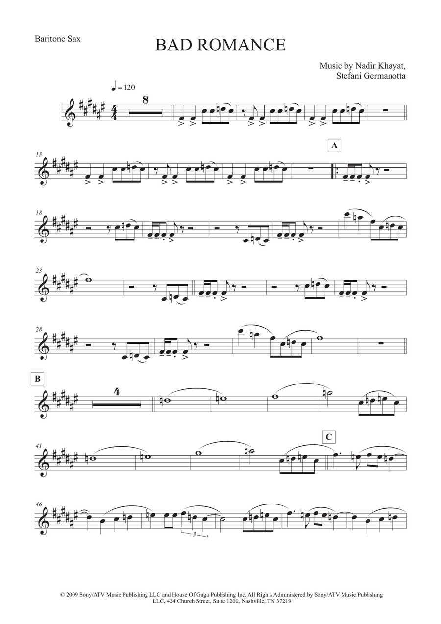 Bad Romance Bad Romance Baritone Saxophone scores gallery preview page 1