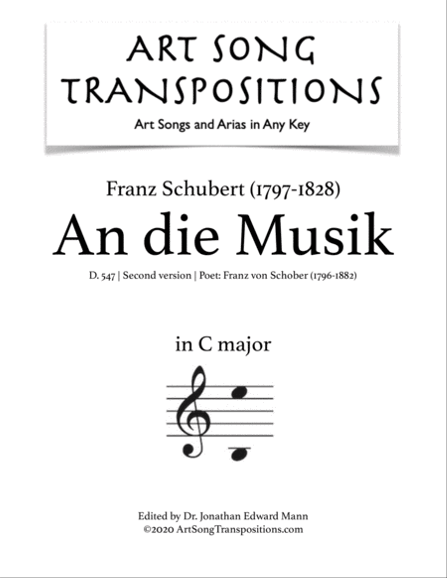 SCHUBERT: An die Musik, D. 547 (transposed to C major) Voice scores gallery preview page 1