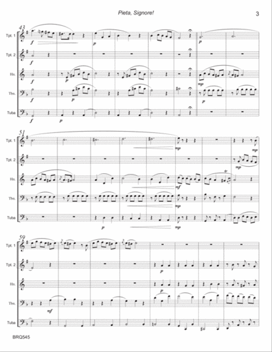 PIETA SIGNORE (A. Stradella 1639-1682) for BRASS QUINTET (unaccompanied) Brass Quintet scores gallery preview page 3