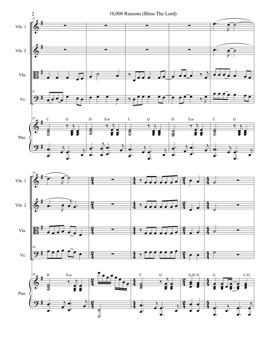 10,000 Reasons (Bless The Lord) String Quartet scores gallery preview page 2