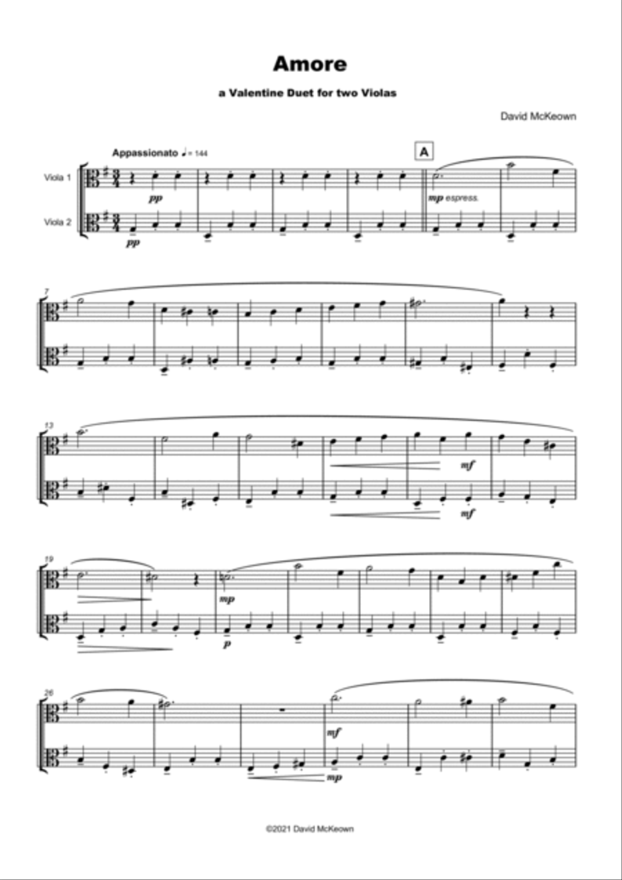 Amore, (Italian for Love), Viola Duet String Duet scores gallery preview page 2